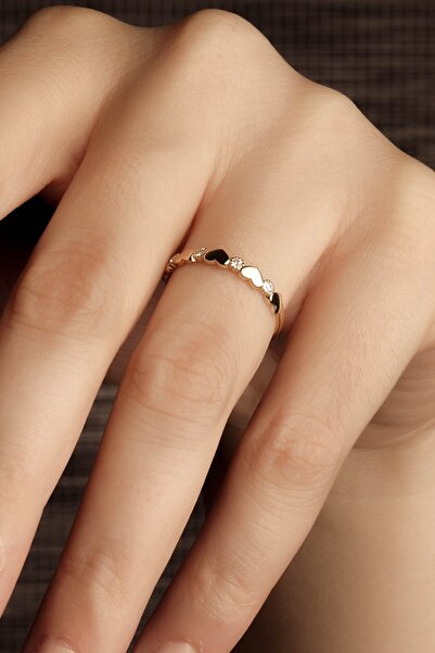 Kuyumcum 14 Ayar Altın Kalpli Eklem Yüzük, Kalpli Zarif Yüzük, Altın Eklem Yü...