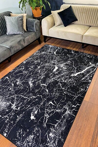 SULTAN HALI Siyah Desenli Kaymaz Taban Yıkanabilir Halı