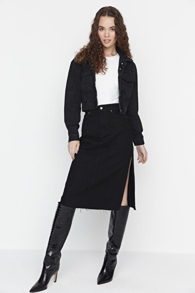 Trendyol Collection Černá midi džínová sukně s vysokým pasem TWOAW23ET00284