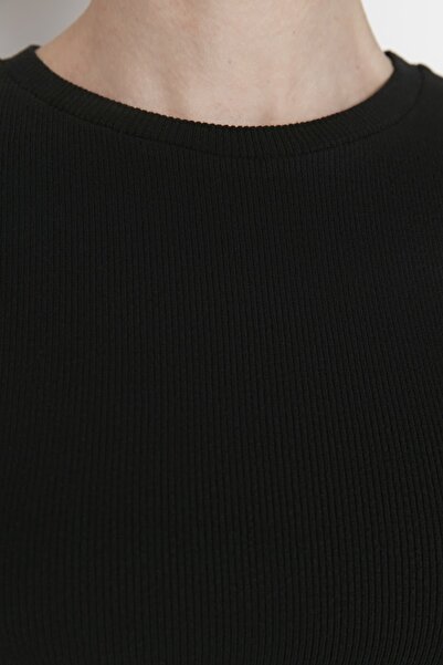 Trendyol Collection Fekete Crop Crew Neck bordázott, rugalmas kötött felső és alsó készlet TWOAW22AU0496