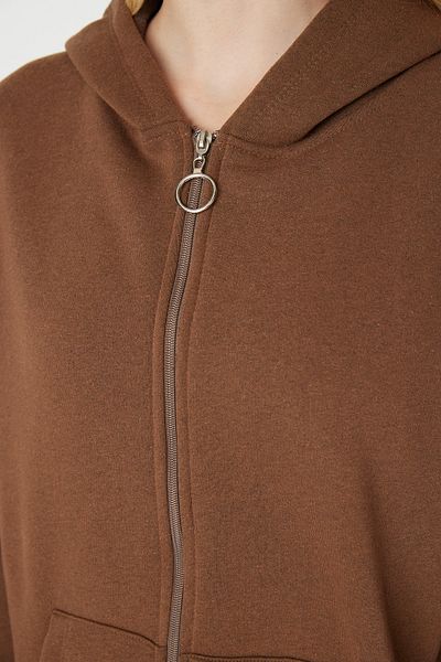 Trendyol Collection Καφέ με κουκούλα με φερμουάρ Oversize χοντρό φλις εσωτερικά πλεκτό φούτερ TWOAW22SW0677