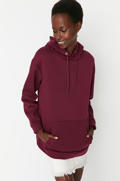 Trendyol Collection Plum Kangaroo Pocket Boyfriend Boyfriend/Wide Fit Tenká pletená mikina TWOAW20SW0525