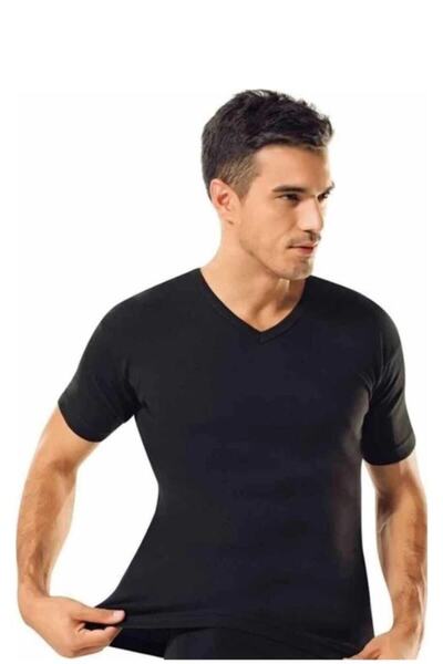 Tutku قميص داخلي للرجال مكون من 3 قطع 0107 مضلع برقبة على شكل حرف V أسود وأبي...