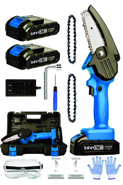 BÖHRER 58v 5ah Dark Blue +2 Adet Zincir Hediyeli Çift Bataryalı Dal Budama Akülü Testere Makinesi