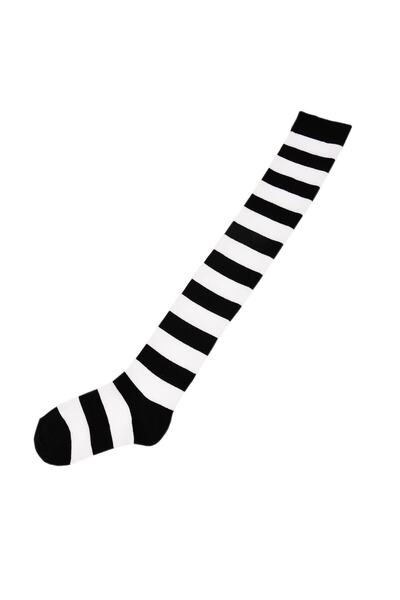 TİSTA Women's Black and White Colored Striped Knee High Socks