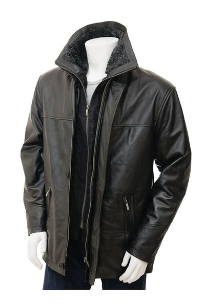 Derimont's Genuine Leather Men's Leather Coat with Zippered Side Pocket