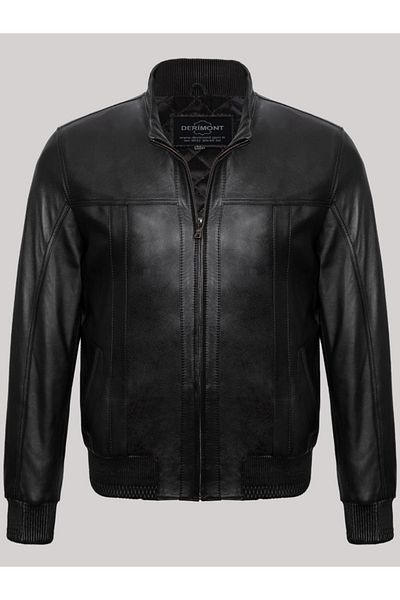 Derimont's Genuine Lambskin Black Men's Leather Coat Sleeve Elastic Waist Leather Jacket