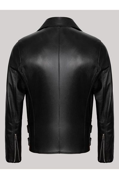Derimont's Genuine Lambskin Black Men's Leather Coat Side Zipper Waist Belt Leather Jacket