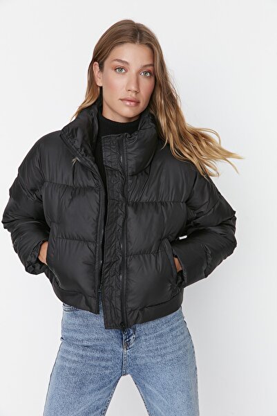 Trendyol Collection Černá Oversize Dlouhá Krátká Použitelná Volitelná Puffer Bunda TWOAW23MO00197