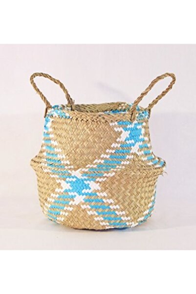 Wisha Natural Turquoise Small Size Foldable Wicker Basket / Flower Pot 25X25Cm