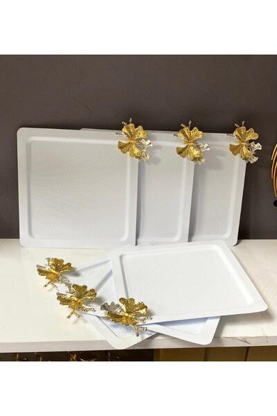 Elzemm store White Color Square 6 Piece Serving and Presentation Tray Butterf...