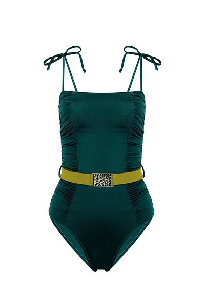 AQUELLA Strapless Gathered Green Swimsuit