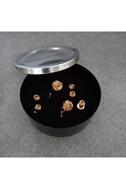 PROMOSTURKEY Gold Ithal Çelik Kasa Örgü Desen Smokin Set Kol Düğmesi (5 GÖMLE...