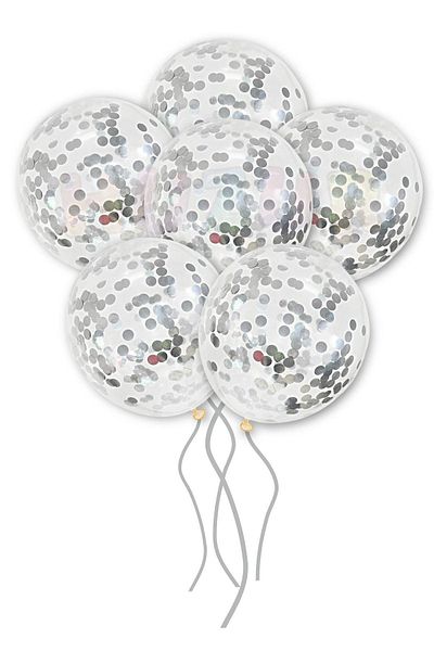 Huzur Party Store 20 Pieces 30 cm Gray Sequin Silver Confet Transparent Balloon Set