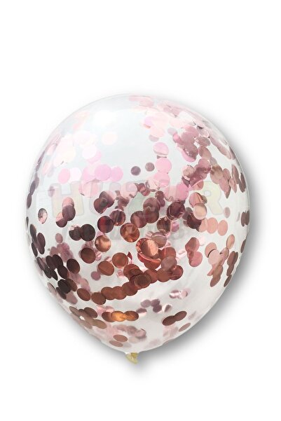 Huzur Party Store Rose Gold Konfetili Şeffaf Ve Rose Gold Metalik Balon Seti 20 Adet 30 Cm Içi Gözüken Pullu Balon