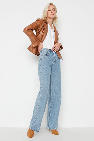 Trendyol Collection Blugi albastri cu talie inalta cu picioare late TWOAW22JE0471