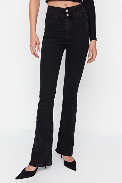 Trendyol Collection Black High Waist Flare Jeans with Waist Detail TWOAW22JE0678