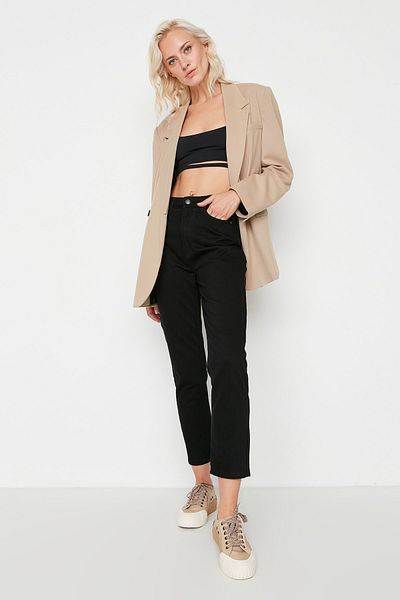Trendyol Collection Blugi Mom negri cu talie înaltă TWOAW20JE0129