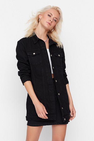 Trendyol Collection Černá dlouhá základní džínová bunda TWOAW20CE0082