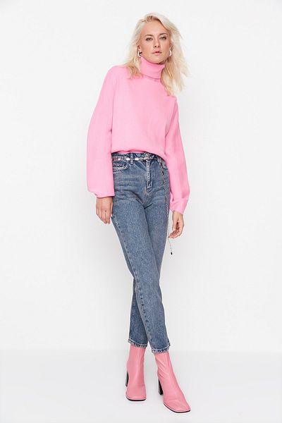 Trendyol Collection Blaue gerade Jeans mit hoher Taille TWOSS20JE0166