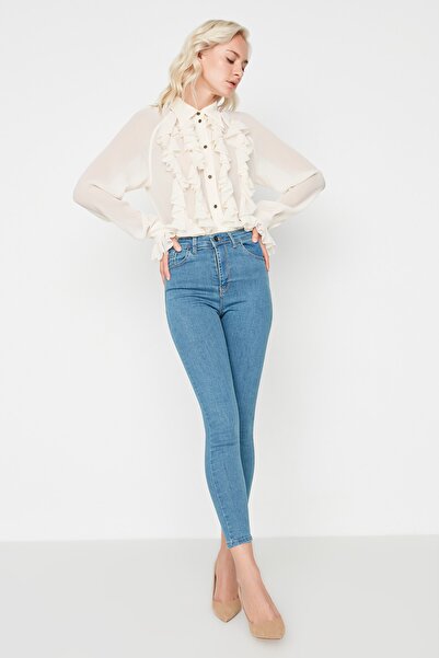 Trendyol Collection Індіго Прямі Висока талія Еластичні Скінні джинси