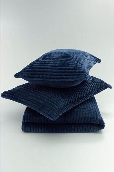 AKAYDINLAR Modern Line 3 Piece Blanket Set - Navy Blue
