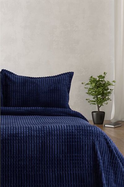 AKAYDINLAR Modern Line 3 Piece Blanket Set - Navy Blue