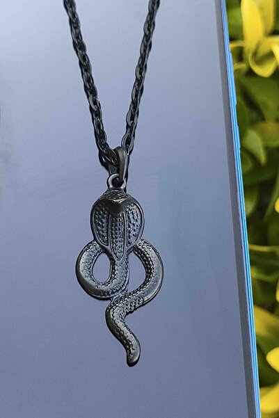 TREND COLLECTİON Siyah Kobra Yılan Model Erkek Kolye
