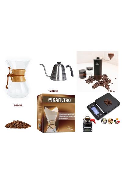 Grossberg Coffee Chemex Cam Kahve Demleme Sürahisi Barista Tam Set