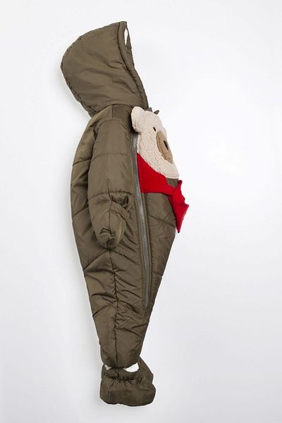 PODİUM GİYİM Cute Bear Patterned Winter Cosmonaut Jumpsuit with Removable Feet and Hidden Gloves Hooded (brown)