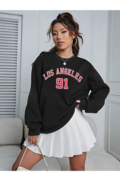 My Blog Black Los Angeles 91 Printed Oversize Sweatshirt