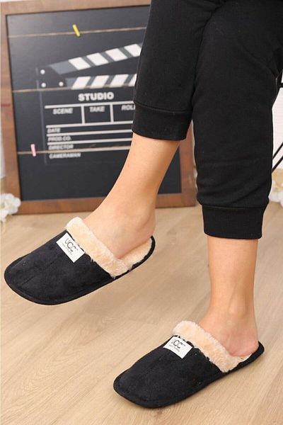 Yurtsevermoda Αφράτες παντόφλες σπιτιού χωρίς ήχο με γούνα στο εσωτερικό