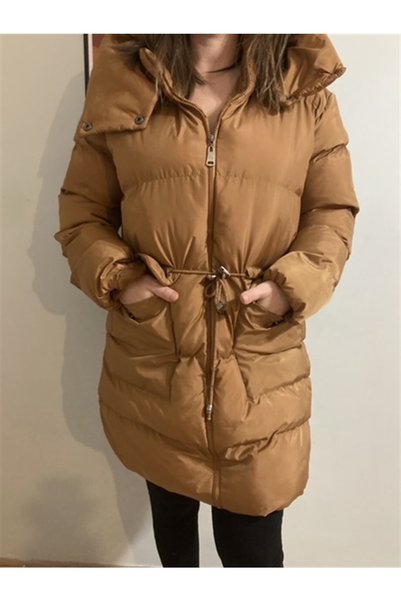 Çnru Women's Brown Oversize Hooded Waterproof Jacket