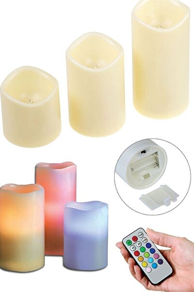Genel Markalar 3'lü Kumandalı Led Mum Seti 12 Farklı Renk (3 Boy Mum Ve Uzakt...