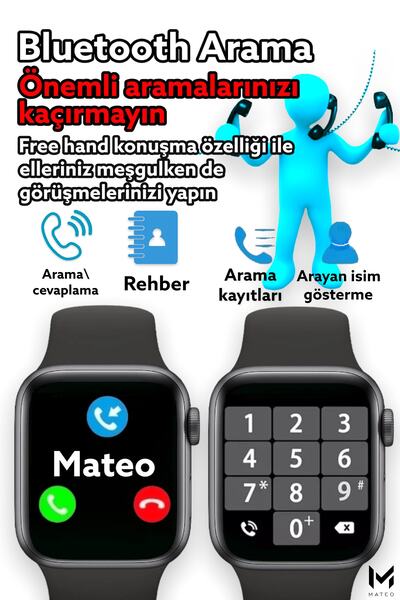 MATEO Pro Max Akıllı Saat Ios Android Destekli Arama Yeni Nesil Büyük Renkli Ekran En Yeni Versiyon