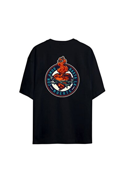 Unisex Siyah Muerte Oversize T-shirt