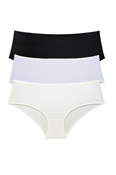 Royaleks 3 Pieces Women's High Waist Bato Panties Black White Cream