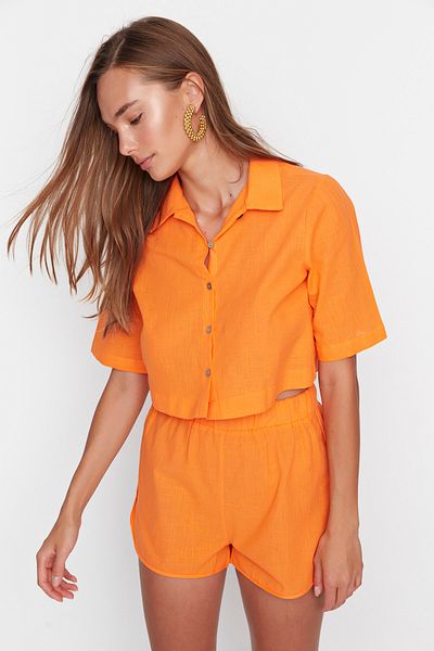 Trendyol Collection Помаранчевий костюм з детальним верхом і низом TBESS21AU0168 з комірцем TBESS21AU0168