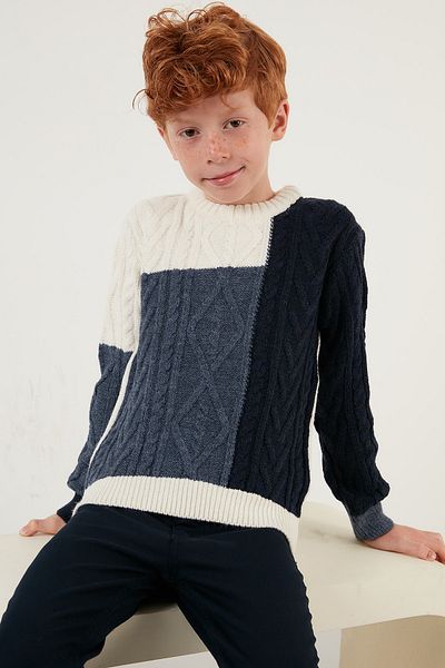 Lela Color Blocked Crew Neck Braided Sweatshirt Boy's Sweatshirt 633mj309