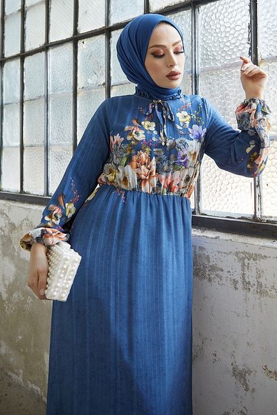 InStyle Περισσότερα Floral Jacquard Yoryo Chiffon Dress - Indigo