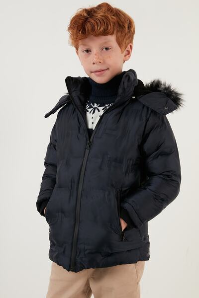 Lela Detachable Hooded Plush Lined Coat with Faux Fur Collar Boys' Coat 5760055