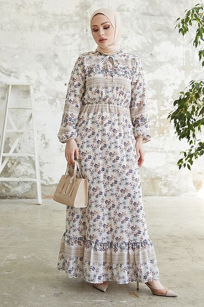 InStyle Rochie din șifon Yoryo din jacquard cu dungi Misa - Bej