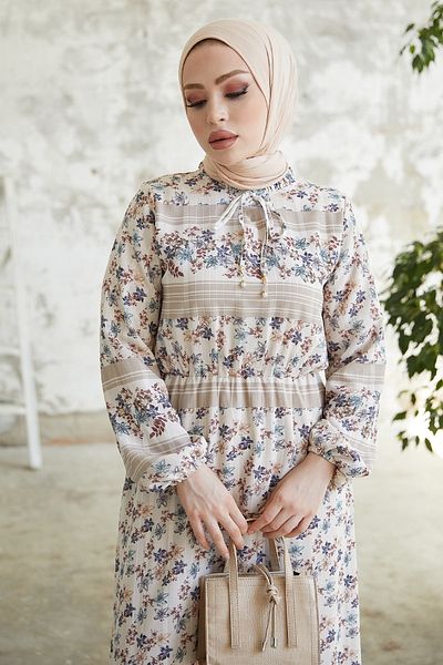InStyle Rochie din șifon Yoryo din jacquard cu dungi Misa - Bej