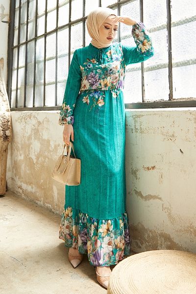 InStyle Περισσότερα Floral Jacquard Yoryo Chiffon Dress - Water Green