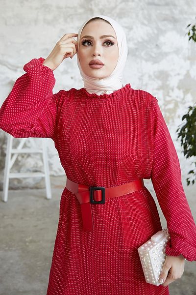 InStyle فستان ميندا شيفون منقط - أحمر