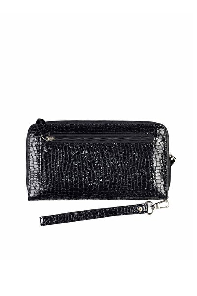 Aka Deri 430 Crocodile 100% Genuine Leather Women's Wallet Patent Leather Black