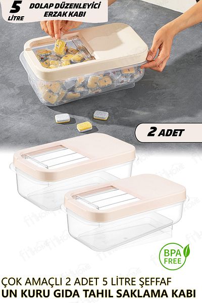 fitfiyat 2 Pieces 5 Liter Multi-Purpose Storage Container Sliding Lid Food Storage Container