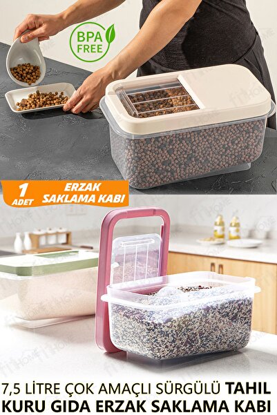 fitfiyat 7,5 Litre Sürgülü Saklama Kabı Tahıl Pirinç Kuru Gıda Mama Saklama K...