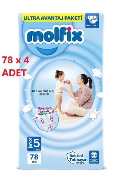 Molfix Bebek Bezi 5 Junior 78'li X 4 Adet 11-18 Kg Fırsat Paketi