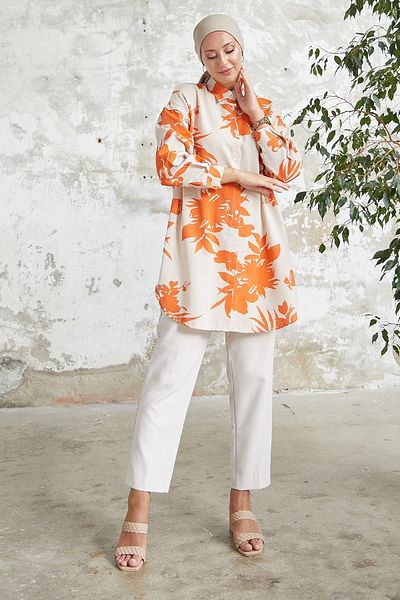 InStyle Hira Leaf Pattern Shirt - Orange